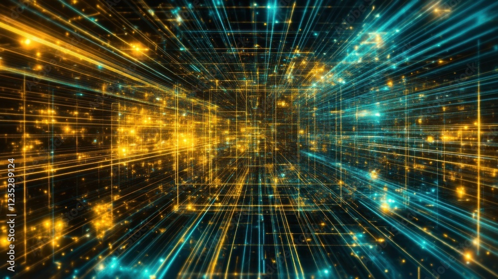 Aufkleber Abstract digital network glowing lines and data streams