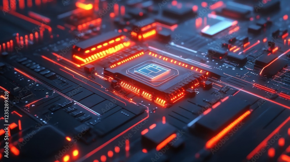 Poster illuminated central processing unit on motherboard