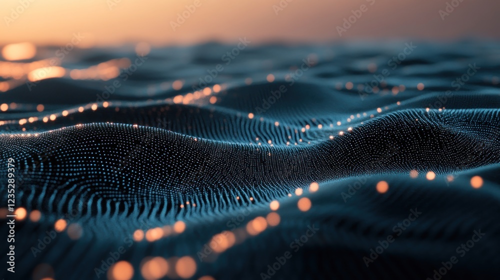 Poster abstract digital waveform glowing particle landscape