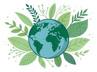 Green Earth Globe Surrounded by Lush Leaves Ecology Nature Planet