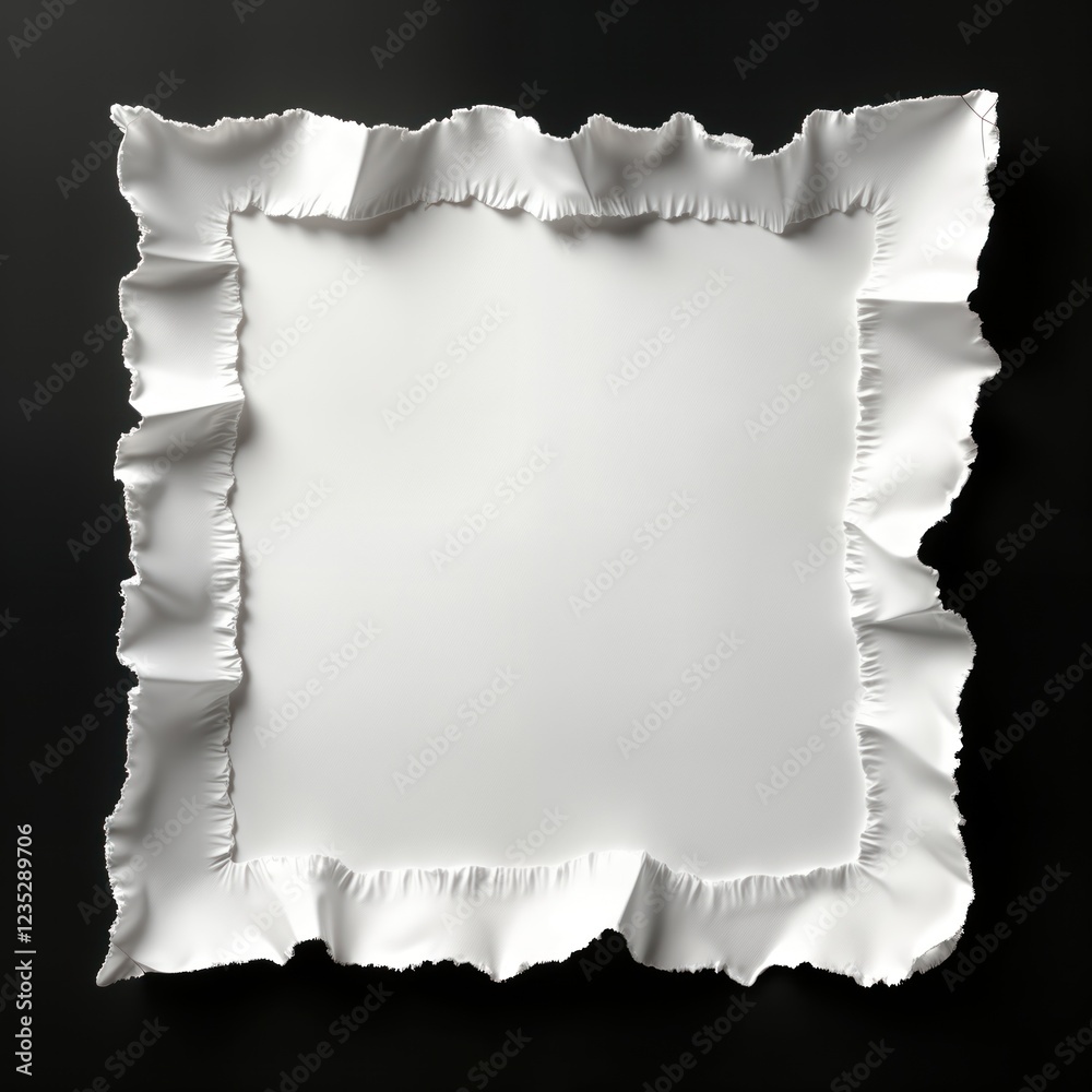 Poster white paper square ripped with ruffled edges on black background. abstract design element. minimalis