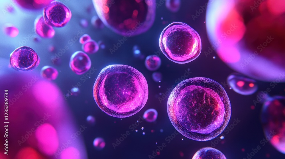 Poster Illuminated Microscopic Cells Floating In Fluid