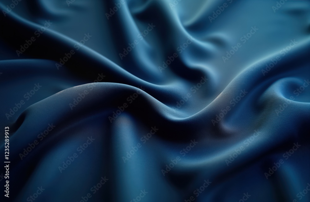 Poster closeup view of dark blue fabric. deep navy blue material with soft folds, textures. smooth fabric d
