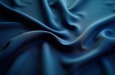 Fototapeta premium Closeup view of dark blue fabric. Deep navy blue material with soft folds, textures. Smooth fabric drapes elegantly. Looks like modern design element. Perfect for interior design projects background