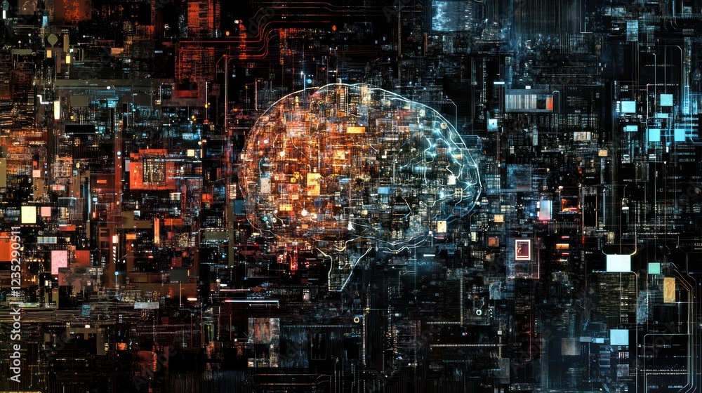 Aufkleber Digital Brain Circuitry Abstract Representation
