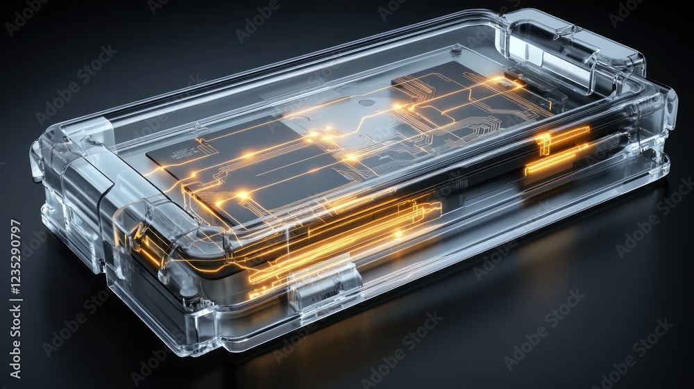 Poster Transparent Case Enclosing Illuminated Circuit Board