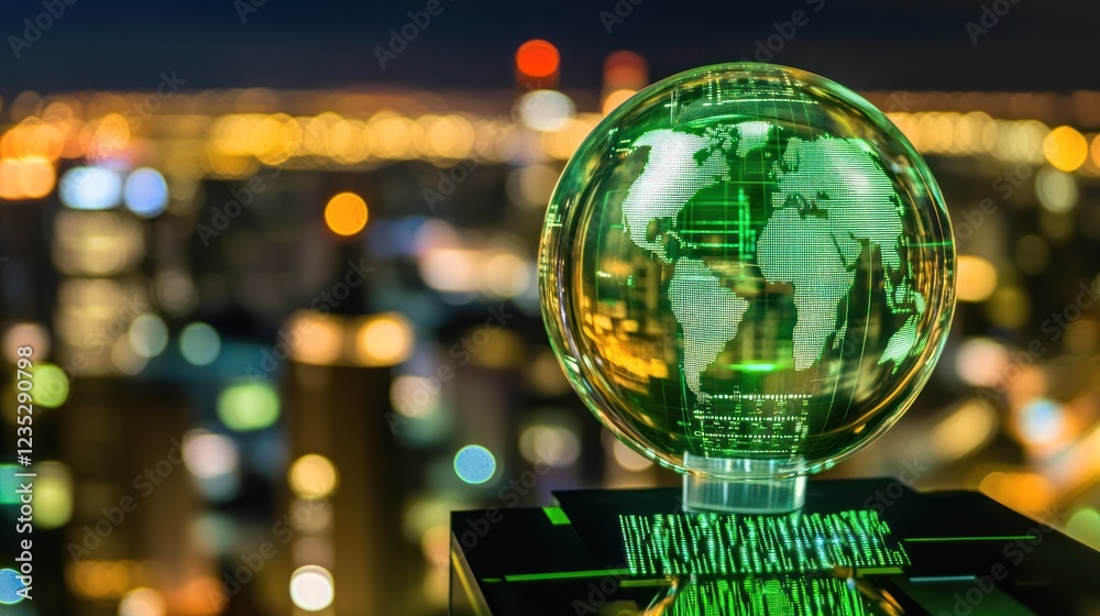 Poster crystal globe displays global digital network connectivity