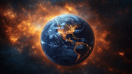 Fototapeta premium Fiery Cosmos Earth engulfed in cosmic flames