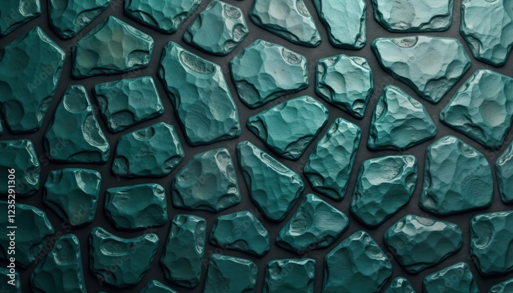 Aufkleber teal colored stones create textured wall pattern. geometric shapes, natural stone style combine in m