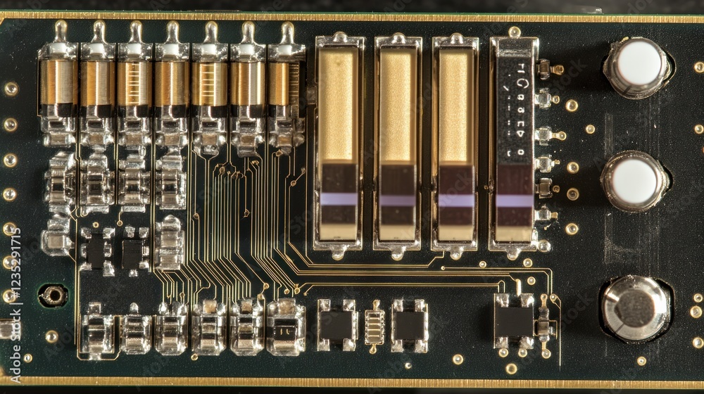 Poster Closeup view of a circuit board with integrated components