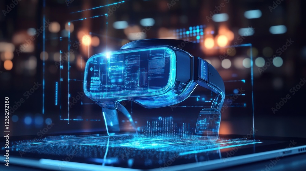 Poster Virtual Reality Headset Displaying Digital Data Interface