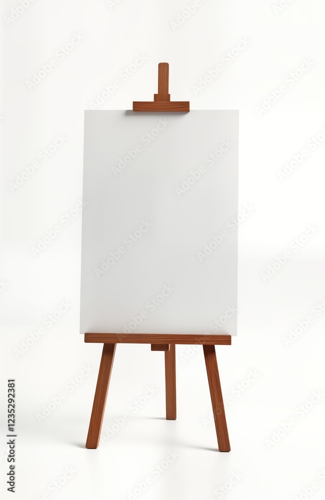 Poster empty wooden easel with blank white canvas. versatile design suitable for presentations, announcemen