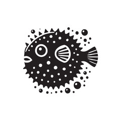 Black Color Pufferfish silhouette design Vector Illustration, Solid White Background (11).eps