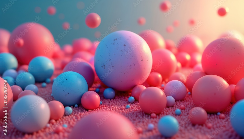 Aufkleber abstract 3d render background displays colorful spheres in various sizes, shades of pink, blue. sphe
