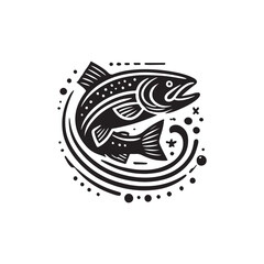 Black Color Salmon silhouette design Vector Illustration, Solid White Background (2).eps