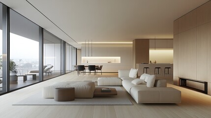 Modern Minimalist Apartment Interior Design Featuring Open Plan Living Space