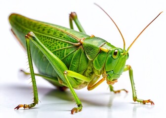 Giant Katydid (Stilpnochlora couloniana) Isolated on White - High-Resolution Stock Photo