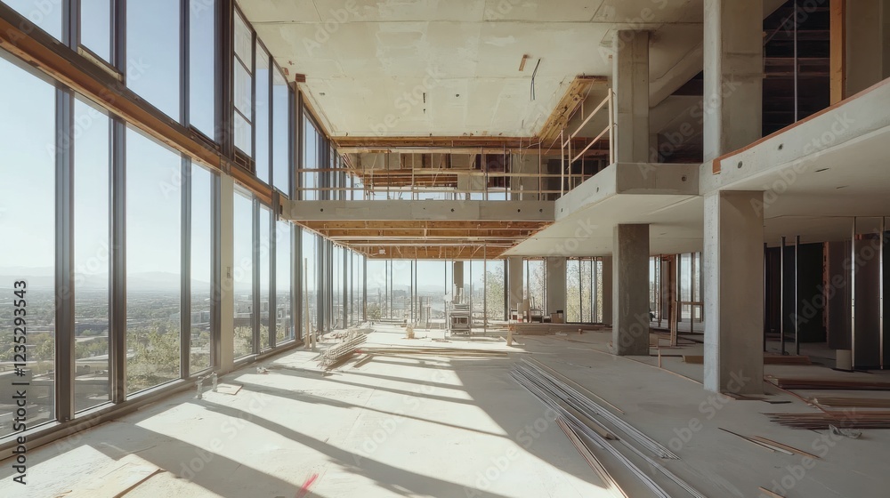 Poster Modern Building Under Construction With Expansive Windows