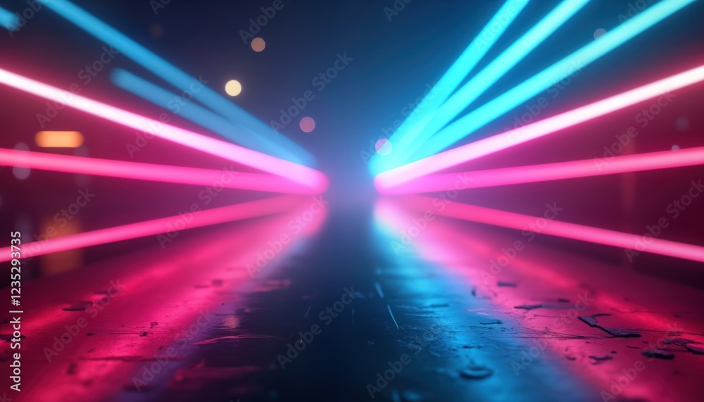 Leinwandbilder abstract tech background with vibrant neon light rays. colorful rays converge in central point. futu
