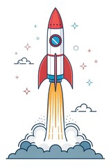 Cartoon Rocket Launching Startup Space Success Innovation