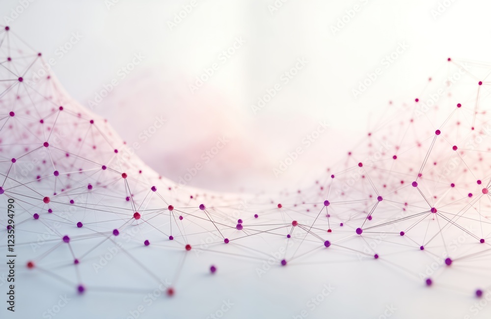 Leinwandbilder abstract network design with pink, purple dots connected by thin lines on white background. futurist