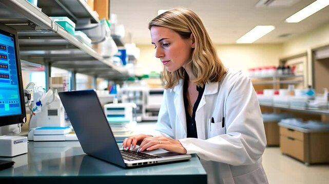 Scientist in laboratory setting reviewing clinical trial data for groundbreaking discoveries.