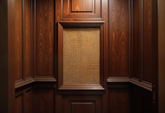 Wooden confessional booth interior. Antique design. Secrecy. Faith tradition. Interior detail. Historical moment. Religious concept. Private space. Contact, confession. Secret moment. Lost in