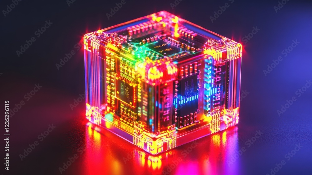 Poster A Transparent Cube Encasing Vibrant Circuitry