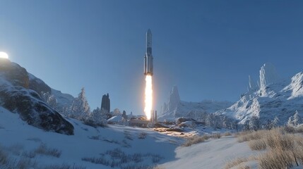 Rocket Launch From Snowy Mountain Base