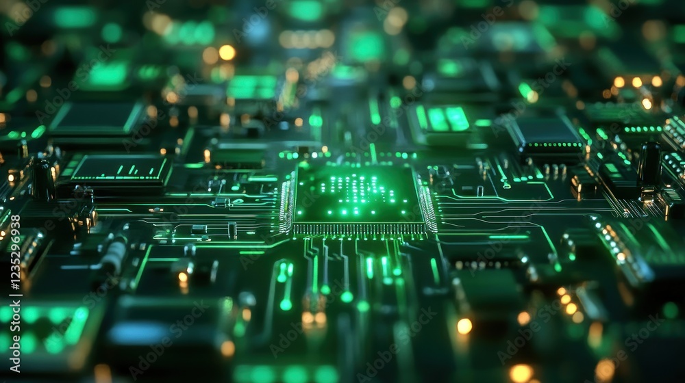 Poster Illuminated Green Circuit Board Central Processing Unit