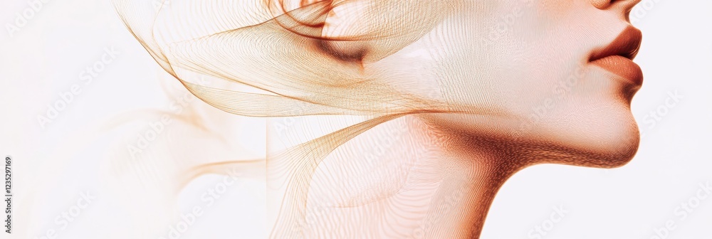 Poster Silhouette of a womans face featuring golden ratio lines representing beauty and harmony in design. Generative AI