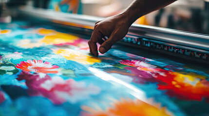 High-Tech Textile Printing Machine with Vibrant Floral Design
