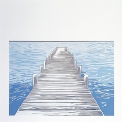 Fototapeta premium Wooden Dock Extending Over Calm Blue Water