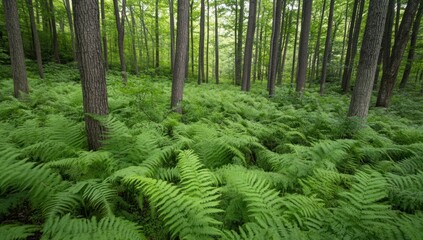 Serene Forest Fernscape: A Lush Green Canopy