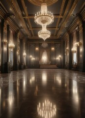 Obraz premium Expansive dance floor illuminated by sparkling crystal chandeliers, crystal decor,