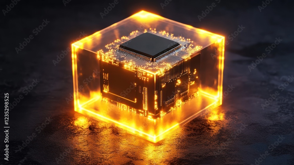 Poster Illuminated Cube Encasing Advanced Microchip Technology