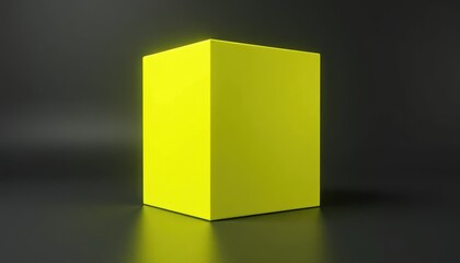 Vibrant Yellow Cube Mockup Against Dark Background: Striking Contrast Design