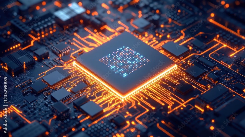 Poster Illuminated Central Processing Unit on Circuit Board