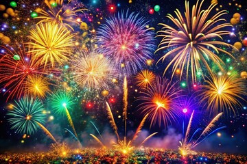 Naklejka premium Happy Birthday Fireworks Confetti Long Exposure Celebration Night Photography