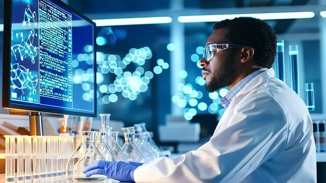 Cutting-edge biochemistry lab session with professor guiding engaged students.