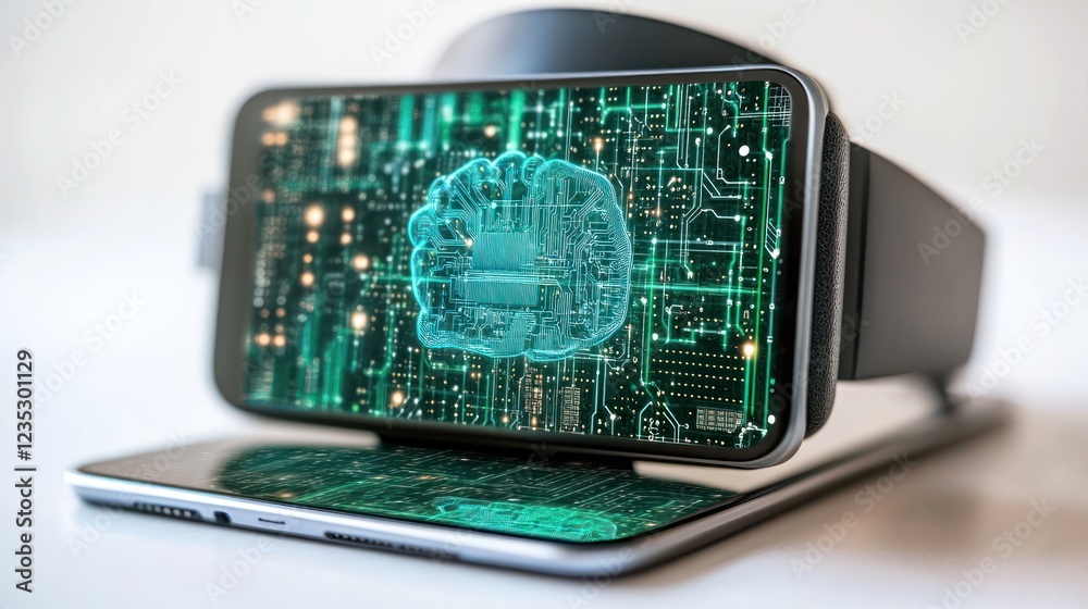 Poster virtual reality headset displays brain circuitry image
