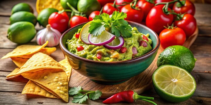 Homemade Guacamole with Fresh Ingredients and Tortilla Chips