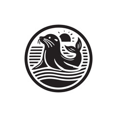 Black Color Sea Lion silhouette design Vector Illustration, Solid White Background (5).eps