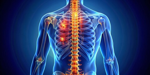 Human Spine Anatomy - X-Ray Image Highlighting Vertebrae and Disks