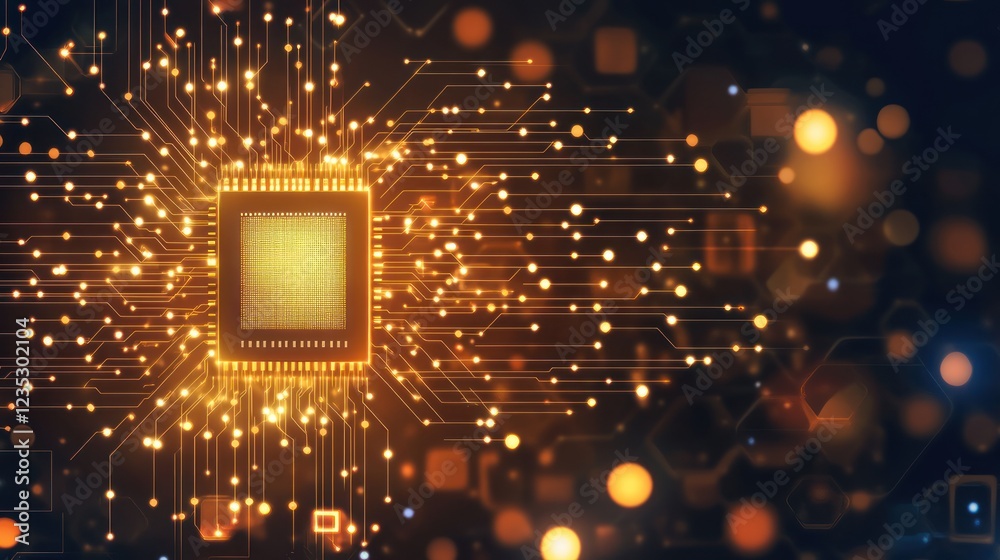 Poster illuminated microchip circuitry represents technological advancement