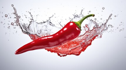 Spicy Red Chili Peppers Splashing in Water