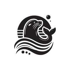 Black Color Sea Lion silhouette design Vector Illustration, Solid White Background (10).eps