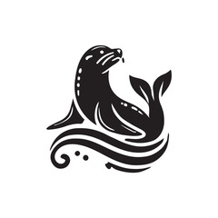 Black Color Sea Lion silhouette design Vector Illustration, Solid White Background (12).eps