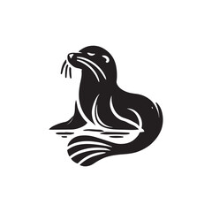 Black Color Sea Lion silhouette design Vector Illustration, Solid White Background (13).eps