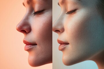 Obraz premium Contrast of aging and youthfulness displayed through two profiles showcasing different skin conditions and textures. Generative AI